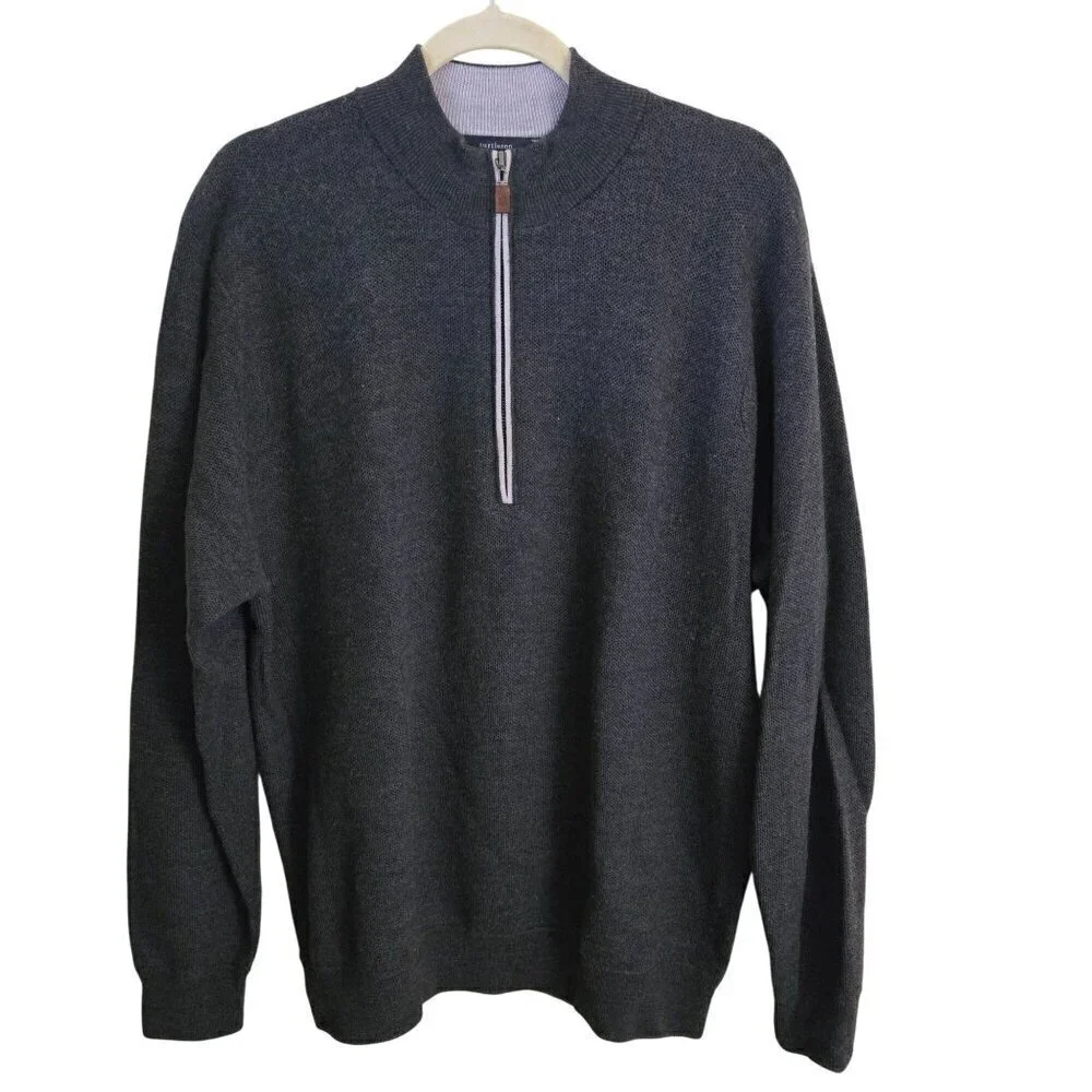 Turtleson Walt BirdsEye Quarter Zip Pullover Gray Golf Merino Wool Size 2XL